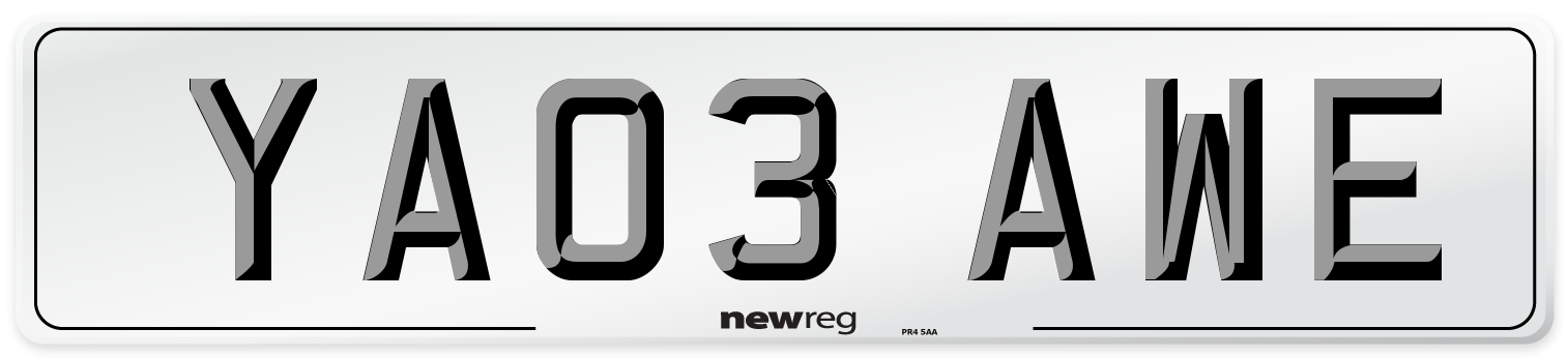 YA03 AWE Number Plate from New Reg